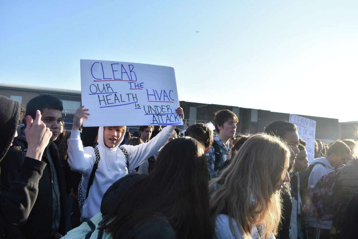 Students at Westhill High School in Stamford, Conn. staged a walkout on Dec. 10, 2018 to raise awareness about the effects the mold in their school has on their health.
