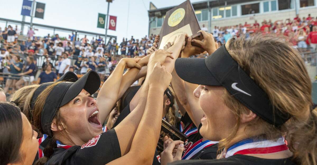 Katy celebrates a 8-2 win over Klein Collins during the UIL Class 6A state softball championship in Austin, Saturday, June 1, 2019. (Stephen Spillman / for Houston Chronicle)
