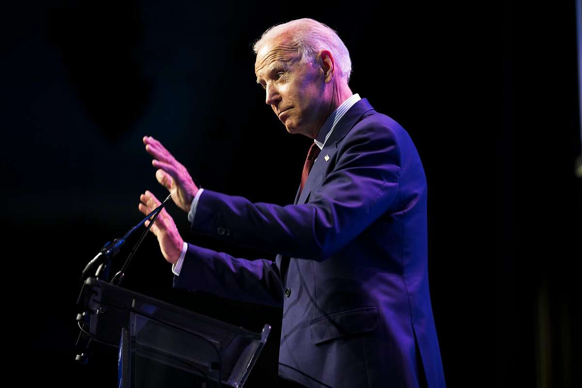 Former Vice President Joe Biden, a Democratic presidential hopeful, speaks at the Human Rights Campaign dinner in Columbus, Ohio, June 1, 2019. (Maddie McGarvey/The New York Times)