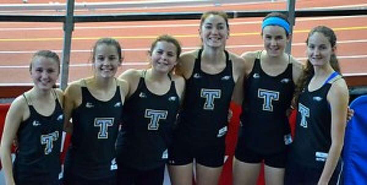 Maggie Loschiavo, Kate Romanchick, Kaley Fasoli, Jennifer Hance, Sydney Adams and Sophia Hopwood get ready to line up for the 1500 meter heat at the North Shore Invitational.