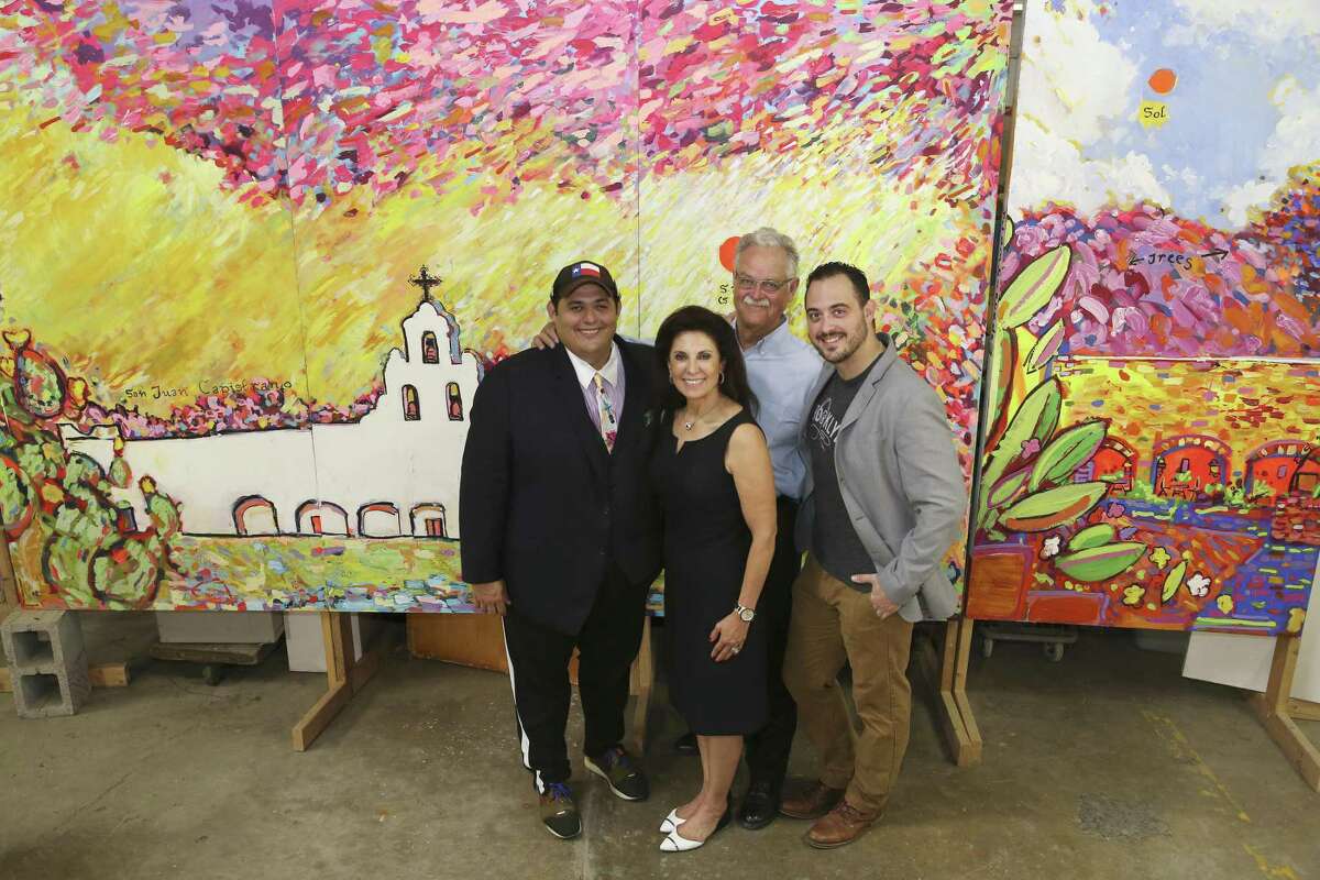 San Antonio artist Rex Hausmann, left, credits his family for his success. The family — mom and dad Renee and Gene and brother Erik — run Hausmann Millworks, a compound filled with artist’s studios. Many of the artists who work there are featured in “Collective Consciousness,” a group show at the The All Things Project in New York.