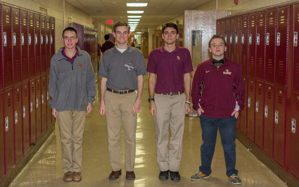 Members of the St Joseph High School debate team are Ralph Rotondo, Patrick Ambrogio, Alex Giannico and Edward Szalan. Their coach is teacher Jeff Tyrell.