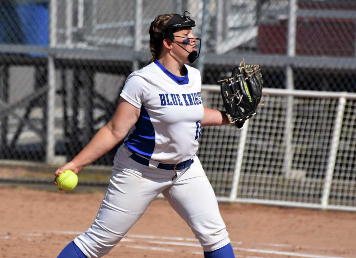 Southington’s Julia Panarella pitches in the Class LL softball semifinals at DeLuca Field, Stratford on Monday, June 3, 2019. (Pete Paguaga, Hearst Connecticut Media)