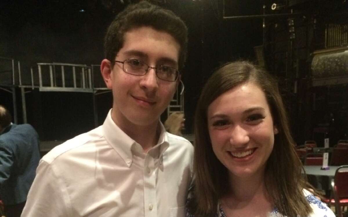 Trumbull High senior Jack Ferreira with actress Brooke Robinson after a performance of Evita. Jack has amassed 1,000 volunteer hours in the last four years, and is aiming to contribute 3,000 more hours and earn a phone call from the President of the United States. — Submitted photo