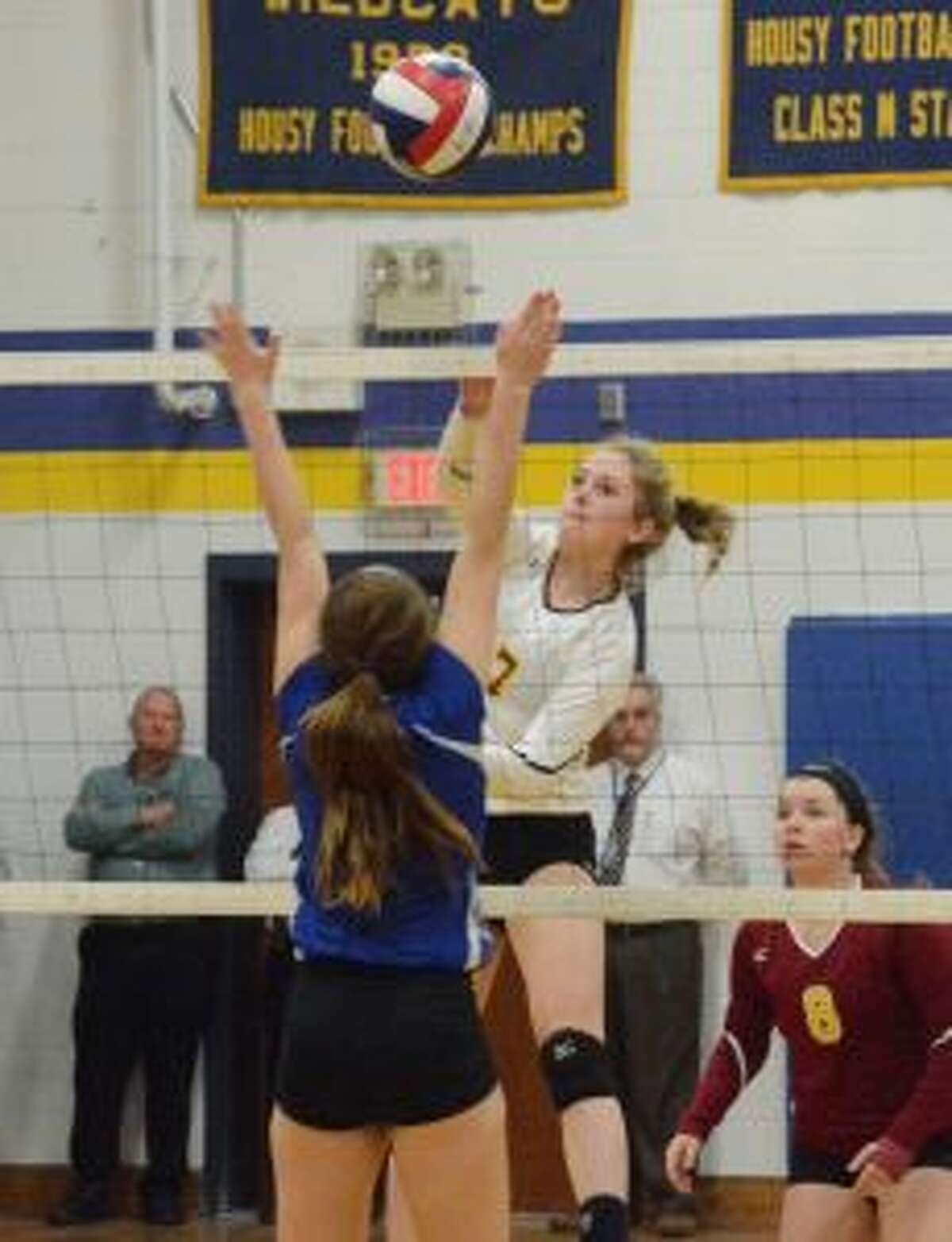 St. Joseph's Elena Ball goes up for a spike against Seymour High. — Andy Hutchison photo