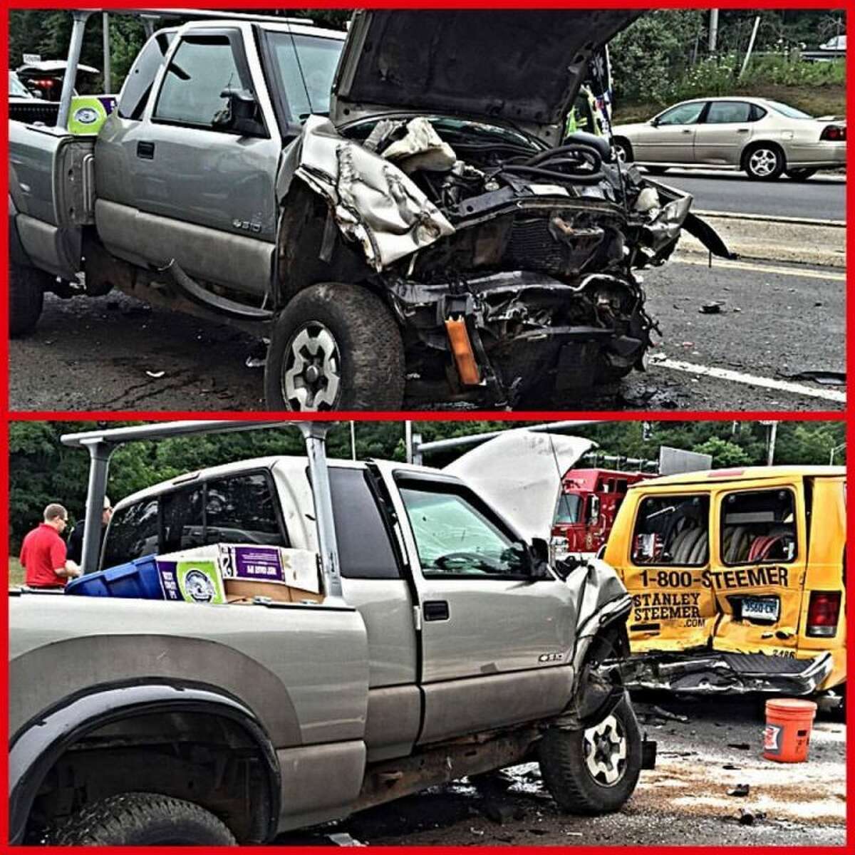 These two images show the damage from a multi-vehicle collision on Route 25 and Route 111 last weekend. Long Hill Volunteer Fire Co. #1 Inc. photos