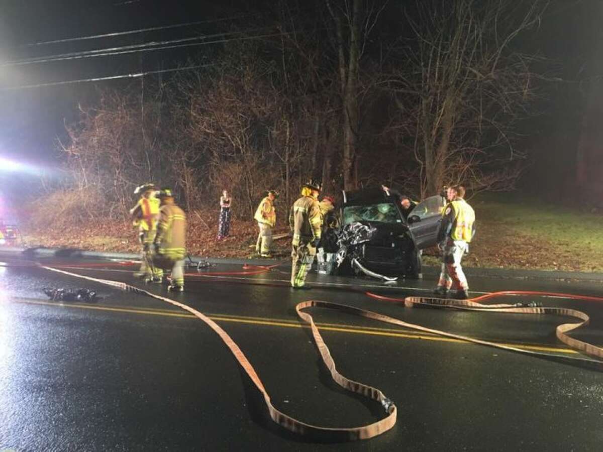The scene of the accident on Church Hill Road between Edison Road and Taits Mill Road that involved Town Clerk Suzanne Burr Monaco and her husband, Domenic, back on Feb. 3. The driver that struck Monaco's vehicle was high on heroin, Trumbull police confirmed last week.