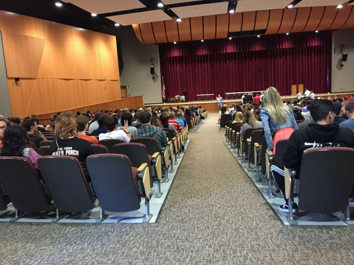 Gillian Anderson snapped this photo Tuesday as the Class of 2016 went through its graduation rehearsal in Trumbull High School's auditorium. She called the moment very bittersweet as her daughter, Abby, would have been member of this year's senior class.
