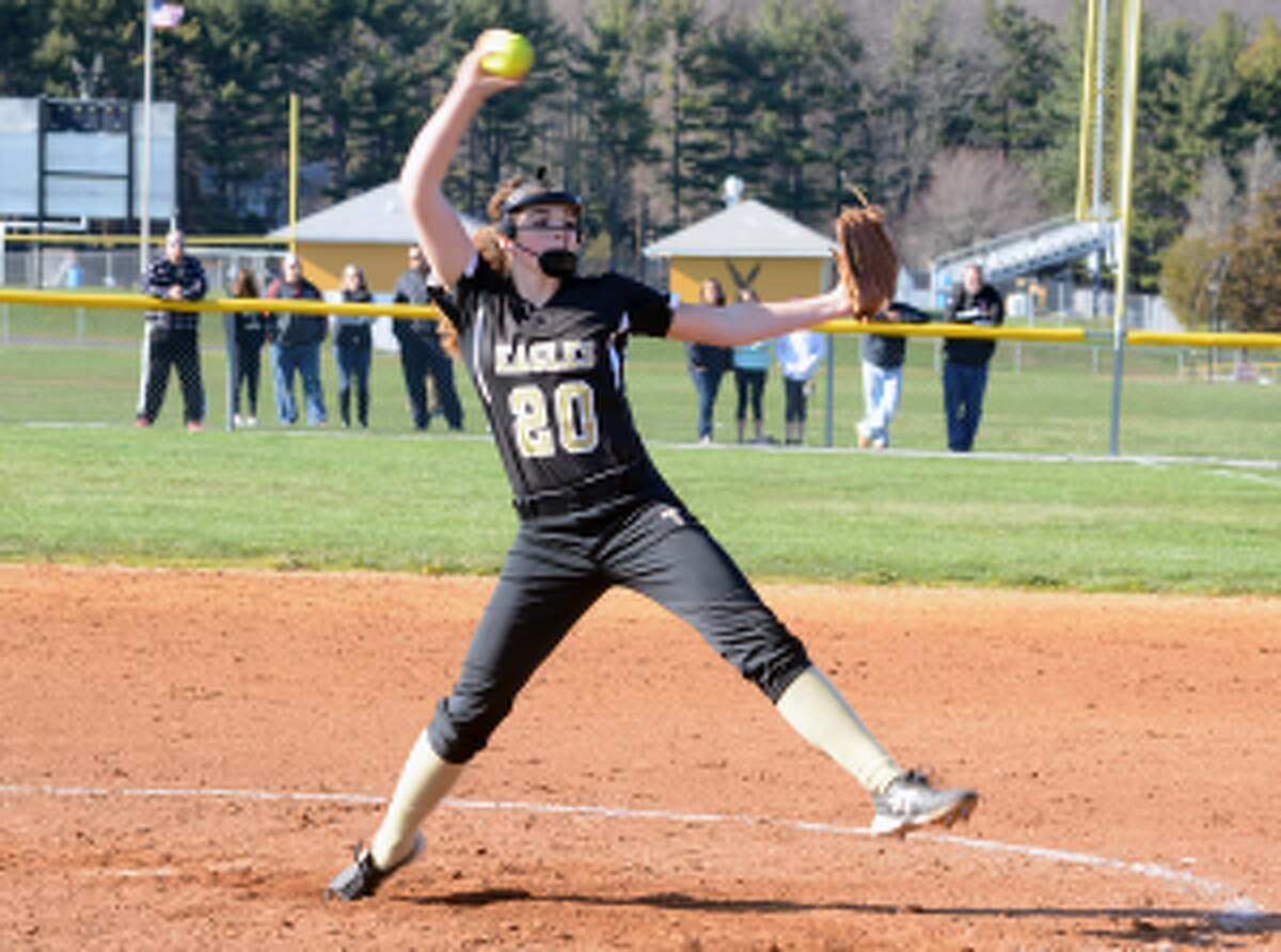 Trumbull pitcher Ally Szabo is one of six seniors credited by coach Jacqui Sheftz for team's success. — Bill Bloxsom photo