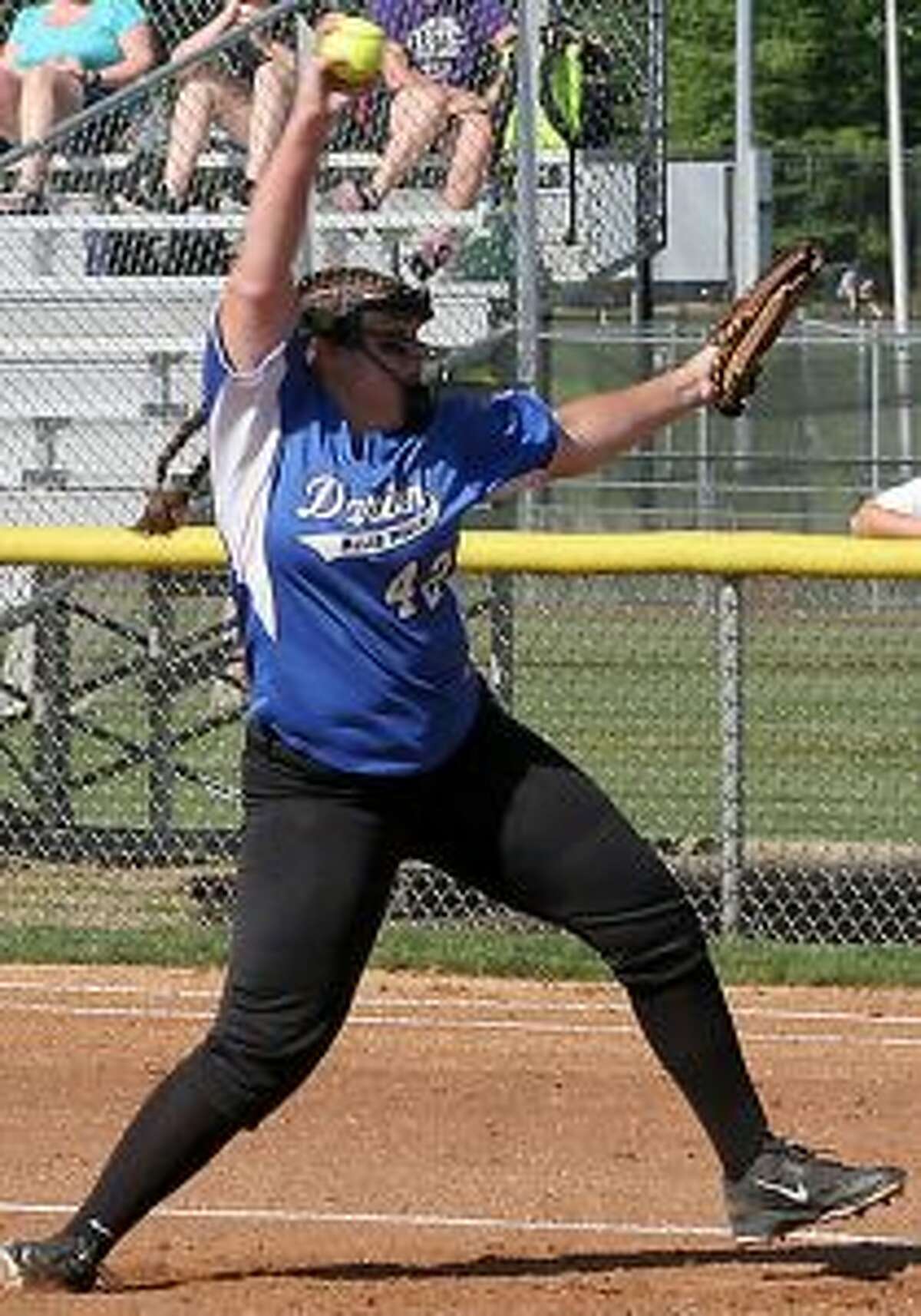Darien High's Sophie Barbour tossed a two-hitter at Trumbull High. — Bill Bloxsom photos