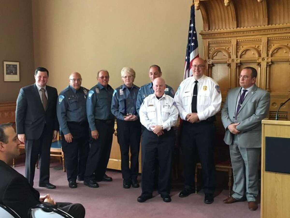 Members of Trumbull EMS in Hartford Monday.