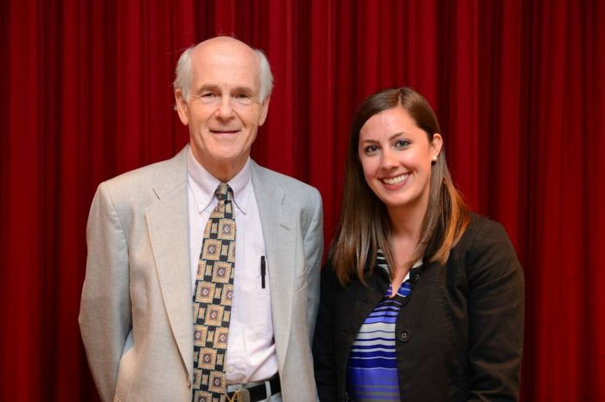 Dr. Michael P. Zabinski, vice chairman of the Weller Foundation, with Middlebrook Elementary School teacher Amanda Schaefer, who was the 2016 recipient of the Weller Excellence in Teaching Award.