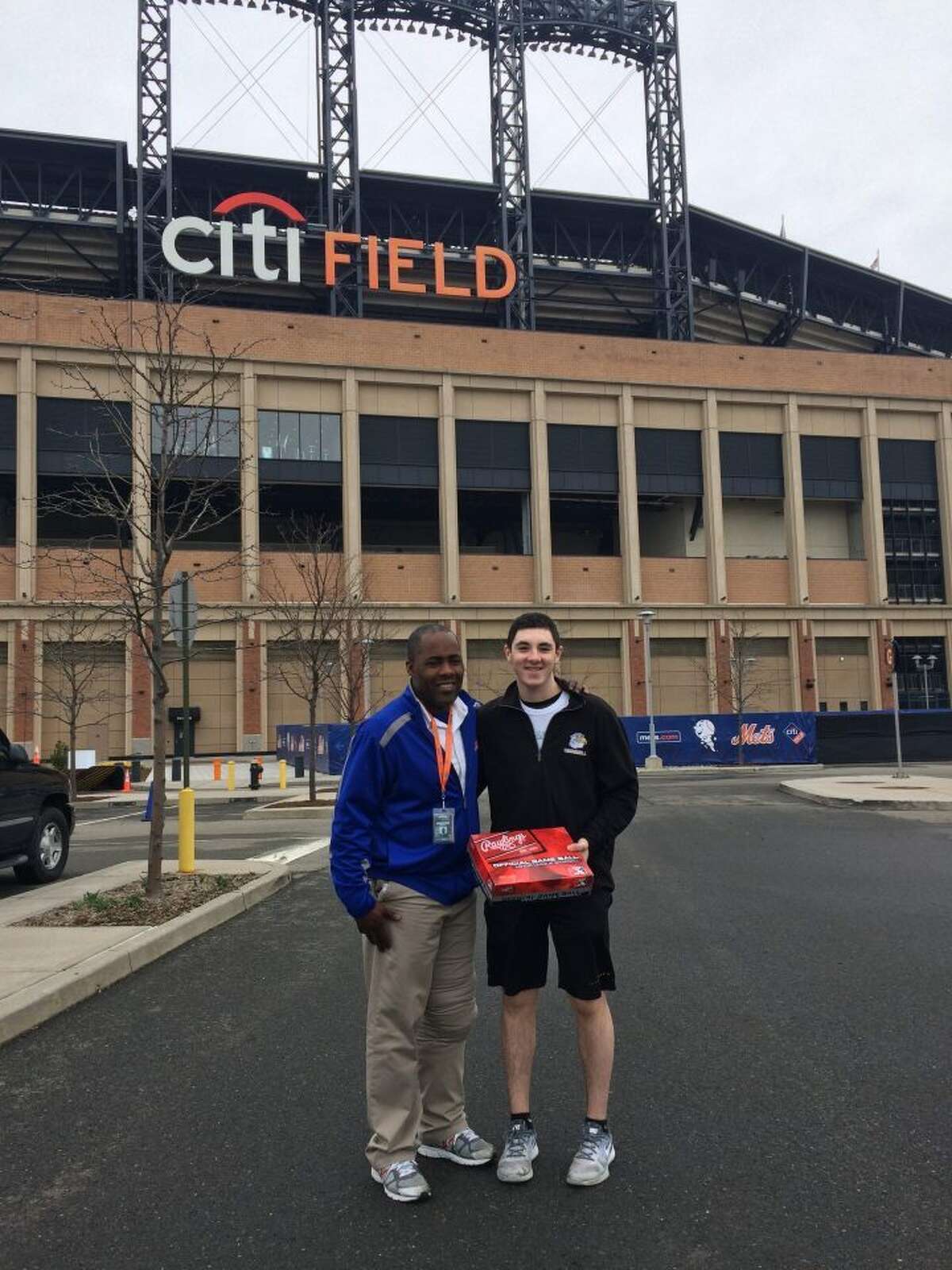Trumbull resident Connor Bailo stands outside of Citi Field in Queens, New York after receiving donated baseballs from the New York Mets. Bailo, the CEO and founder of Baseballs 4 A Better Community, is partnering with Major League Baseball’s Reviving Baseball in Inner Cities program to help children from underprivileged backgrounds.