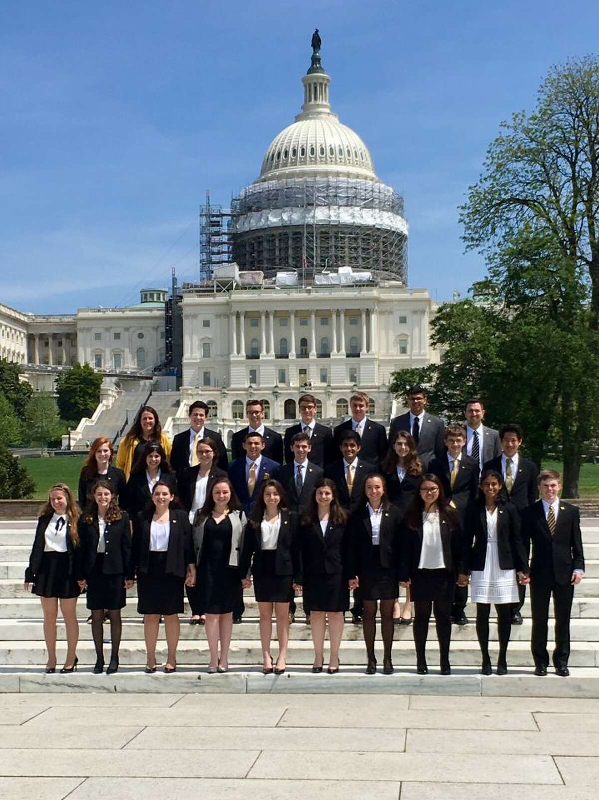 Trumbull High School's We the People team poses in the nation's capital Monday, April 24 after its eighth place finish at the national final competition.