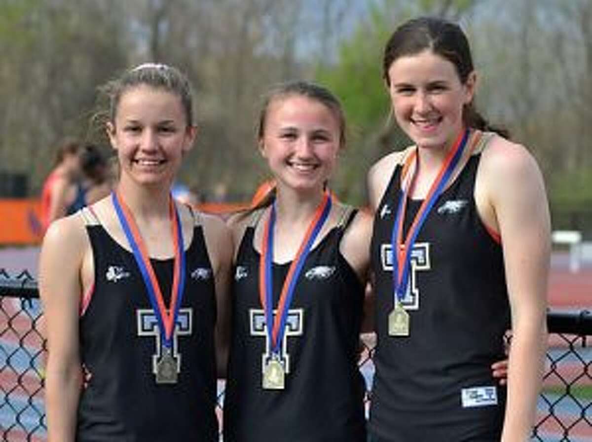Kate Romanchick, Margaret LoSchiavo and Sydney Adams were steeplechase champions at the O’Grady Relays in Danbury.
