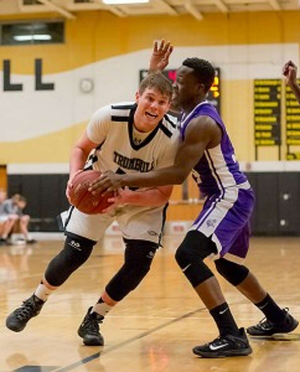 Trumbull's Ben McCullough looks to go up for a shot against the Westhill Vikings. — David G. Whitham photo