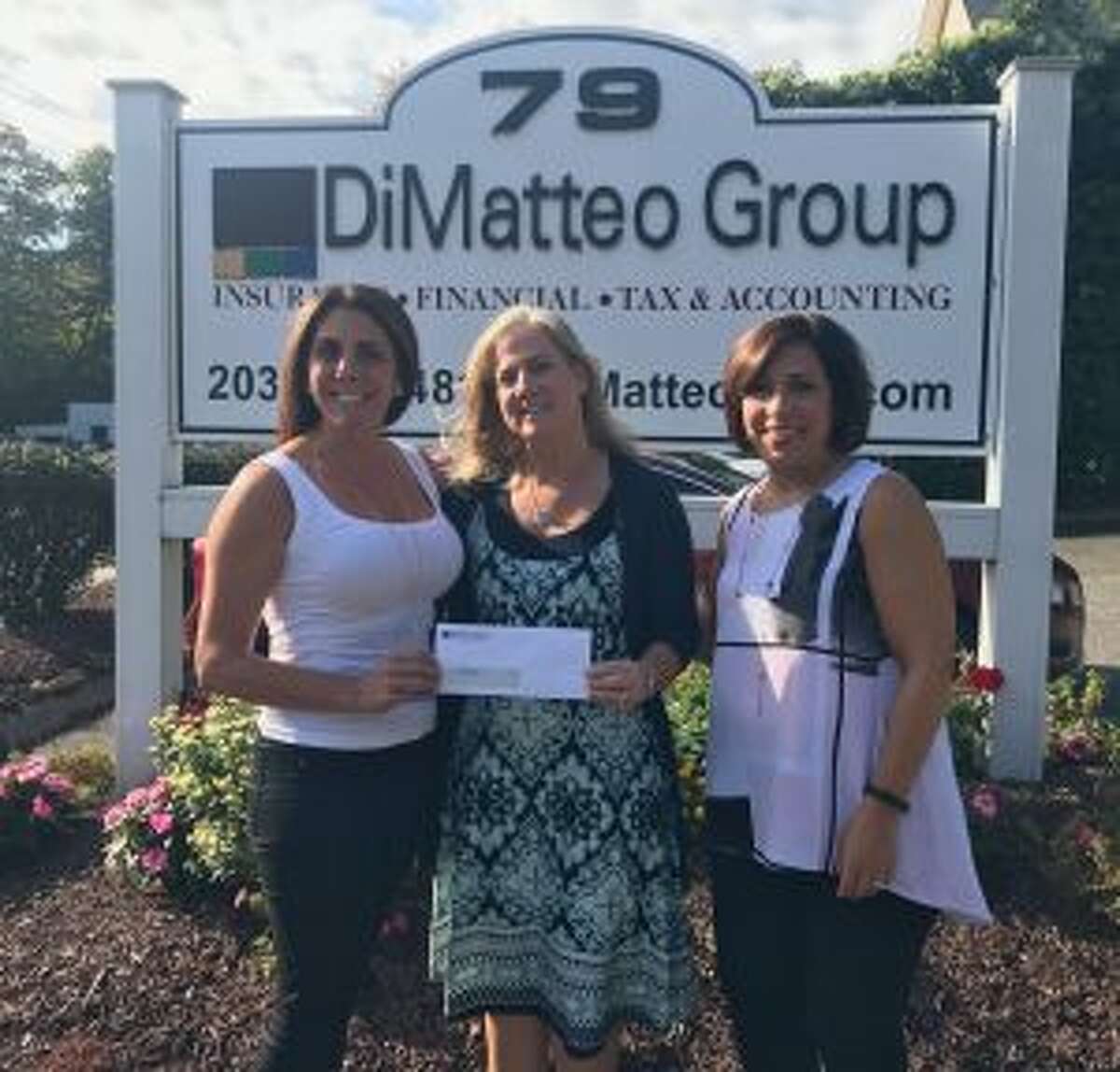 Make-A-Wish Foundation of Connecticut, which is headquartered in Trumbull, was one of the nonprofits that received a $10,500 donation from the 12th annual DiMatteo Family Charitable Foundation Golf Tournament that was held at Oronoque Country Club in Stratford. Kim Smith, center, Development Director at Make-A-Wish, received this donation from Kim DiMatteo of Bethany, left, a partner in DiMatteo Group and Loretta Lesko of Shelton, right, Vice President of DiMatteo Group. Other recipients were the Boys & Girls Club of the Lower Naugatuck Valley in Shelton and Valley Community.