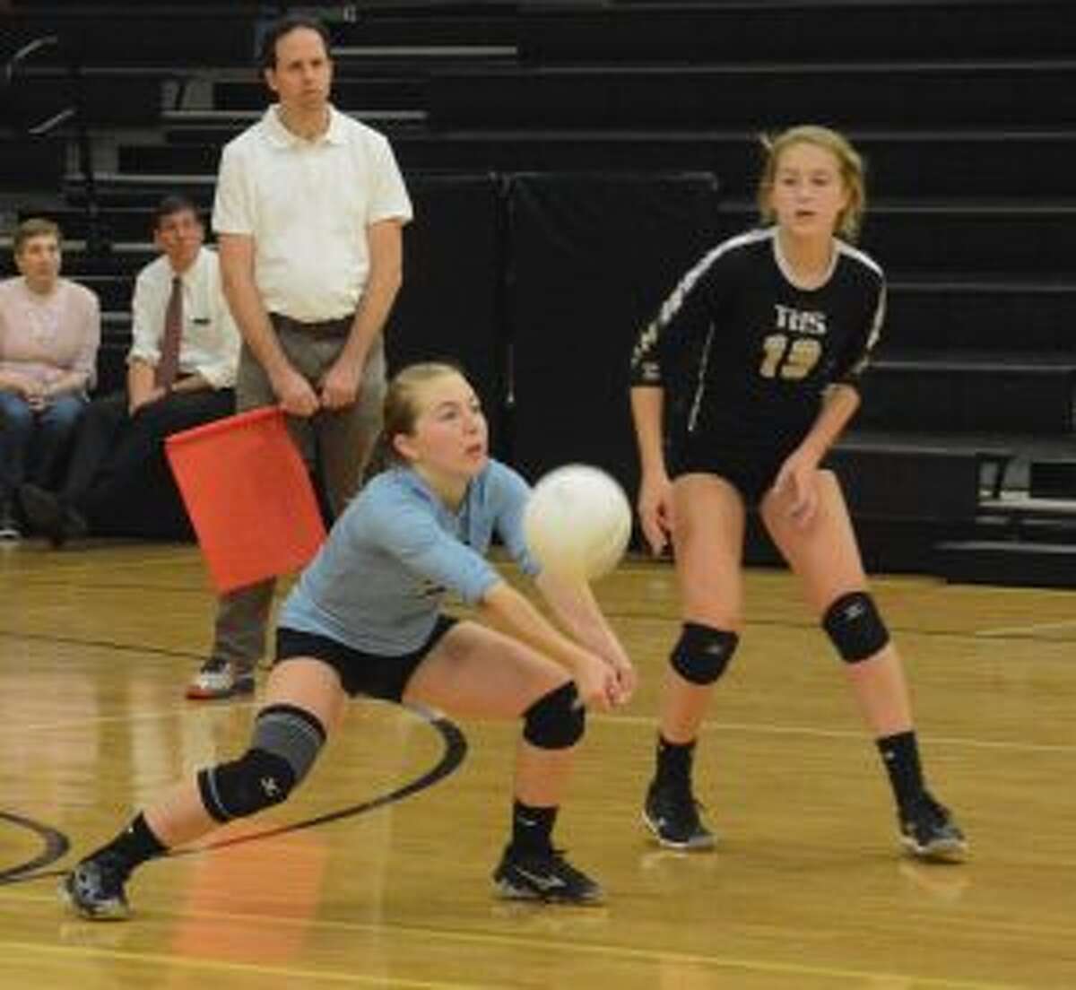 Trumbull's Becca Lubbert was a key player in the back row for Trumbull High in its win over Darien. — Andy Hutchison photo