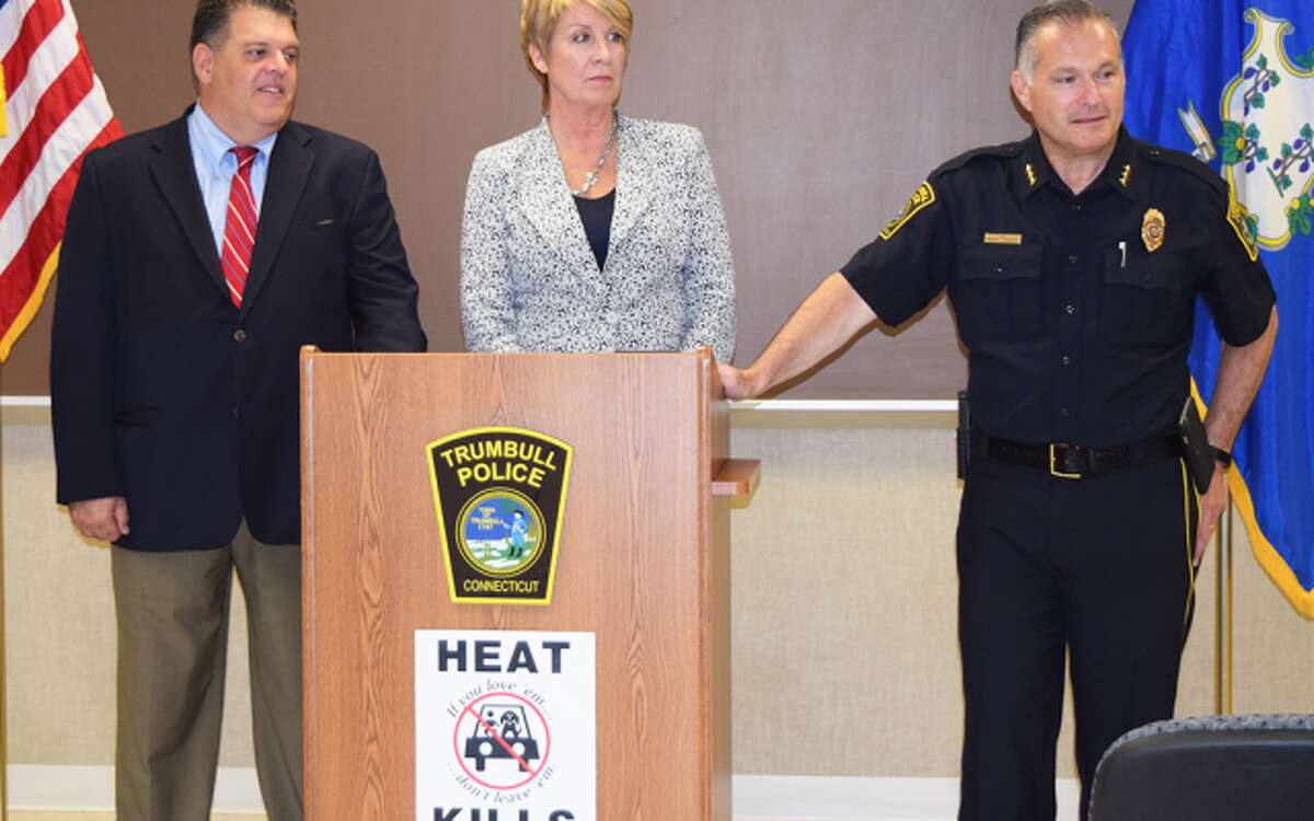 State representatives David Rutigliano and Laura Devlin join Police Chief Michael Lombardo to introduce the Heat Kills program in Trumbull.