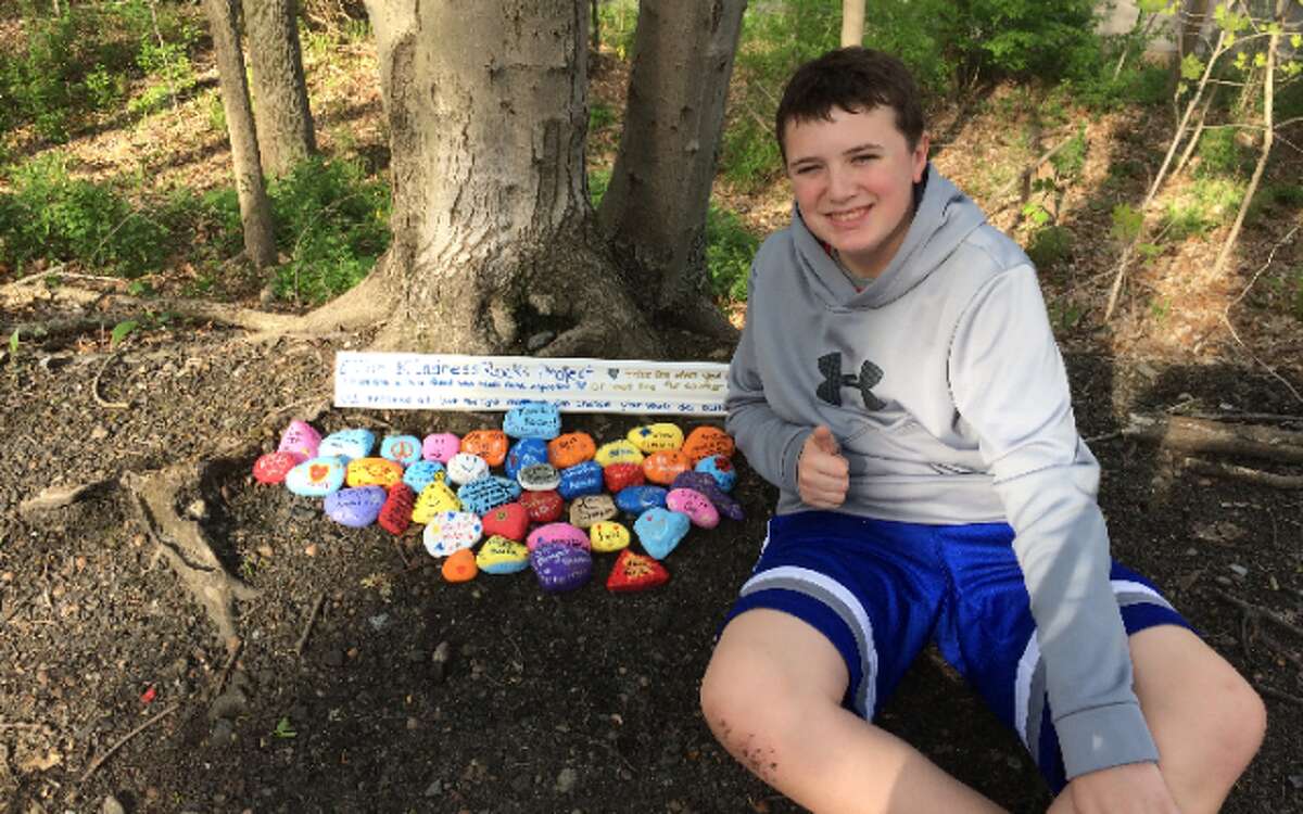 Colin MacNeill recently created a Kindness Rocks garden as part of his National Junior Honor Society service project. — Submitted photo