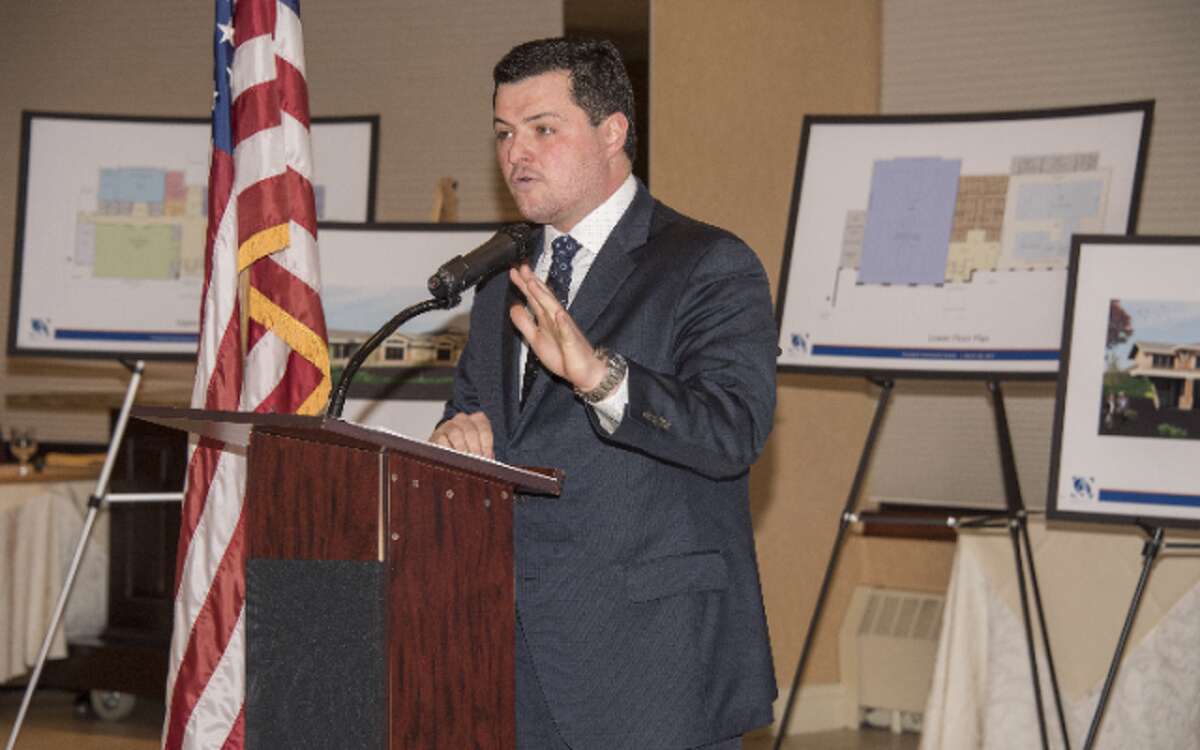First Selectman Tim Herbst delivers the 2017 State of the Town address Tuesday at Tashua Knolls. — Roger Salls photos