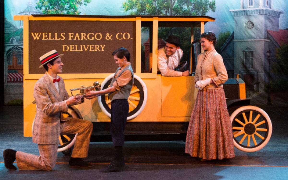 Christian Heritage School students Richard Guinta, Cameron Beecher, Luke Melendez and Emma Vieira rehearse a scene from The Music Man. Performances are this weekend. — Submitted photo