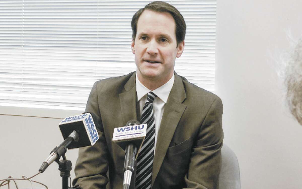 U.S. Rep. Jim Himes meets with reporters Tuesday.