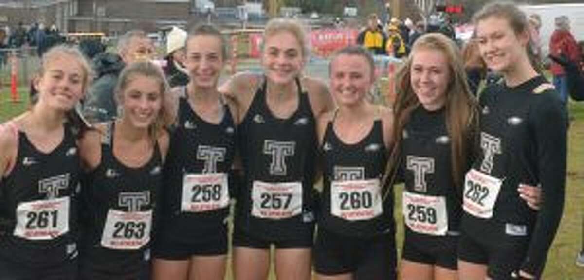 Trumbull posted its best-ever finish at the New England Championship race. Team members include Rebecca Margolick, Alessandra Zaffina, Calyn Carbone, Emily Alexandru, Maggie LoSchiavo, Kali Holden and Sabrina Orazietti.