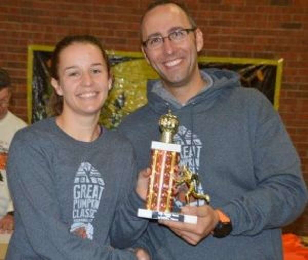 Katelynn Romanchick and Michael John DeMartin placed first at the Great Pumpkin Classic 5K.