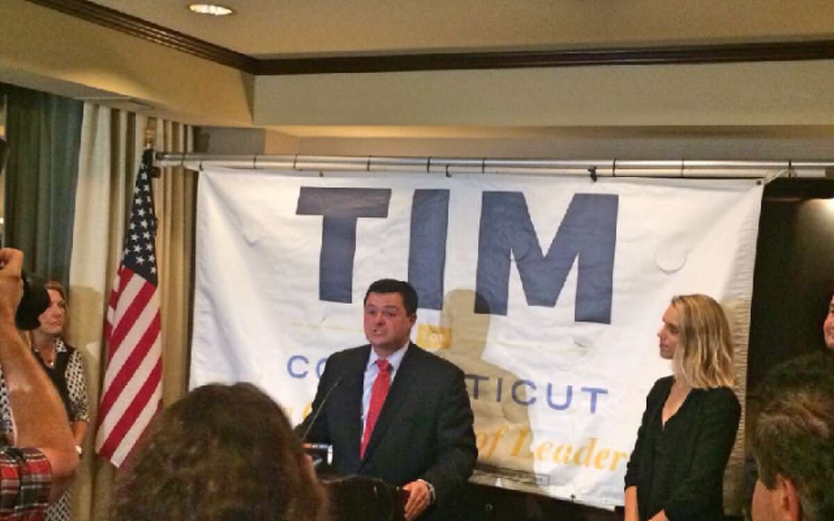 Tim Herbst speaks to supporters after conceding the GOP gubernatorial primary to Bob Stefanowski.