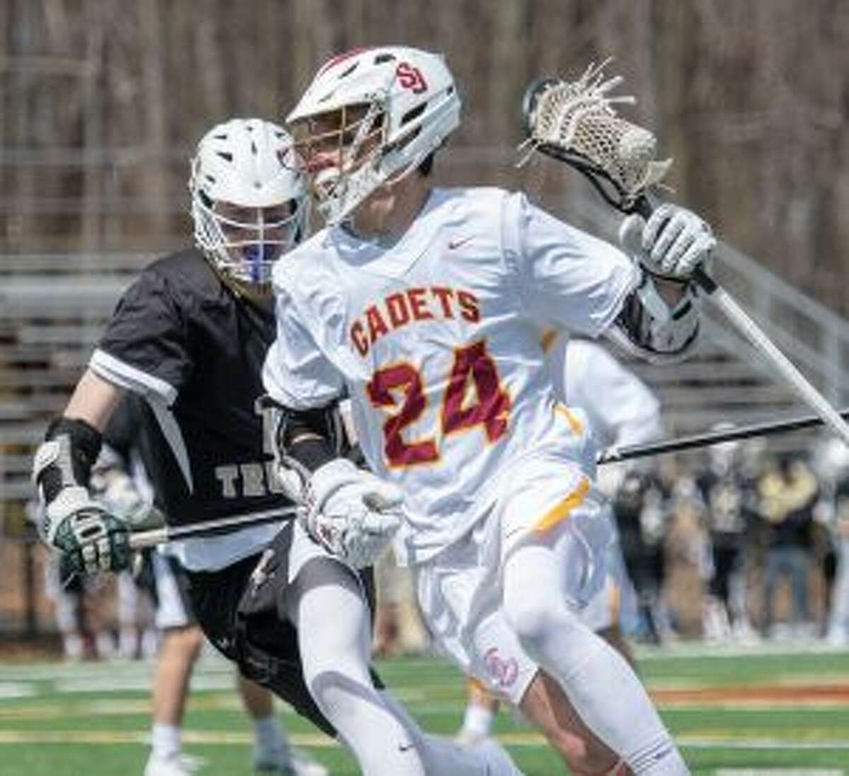 Jared Mallozzi looks for room to advance. — David G. Whitham photos