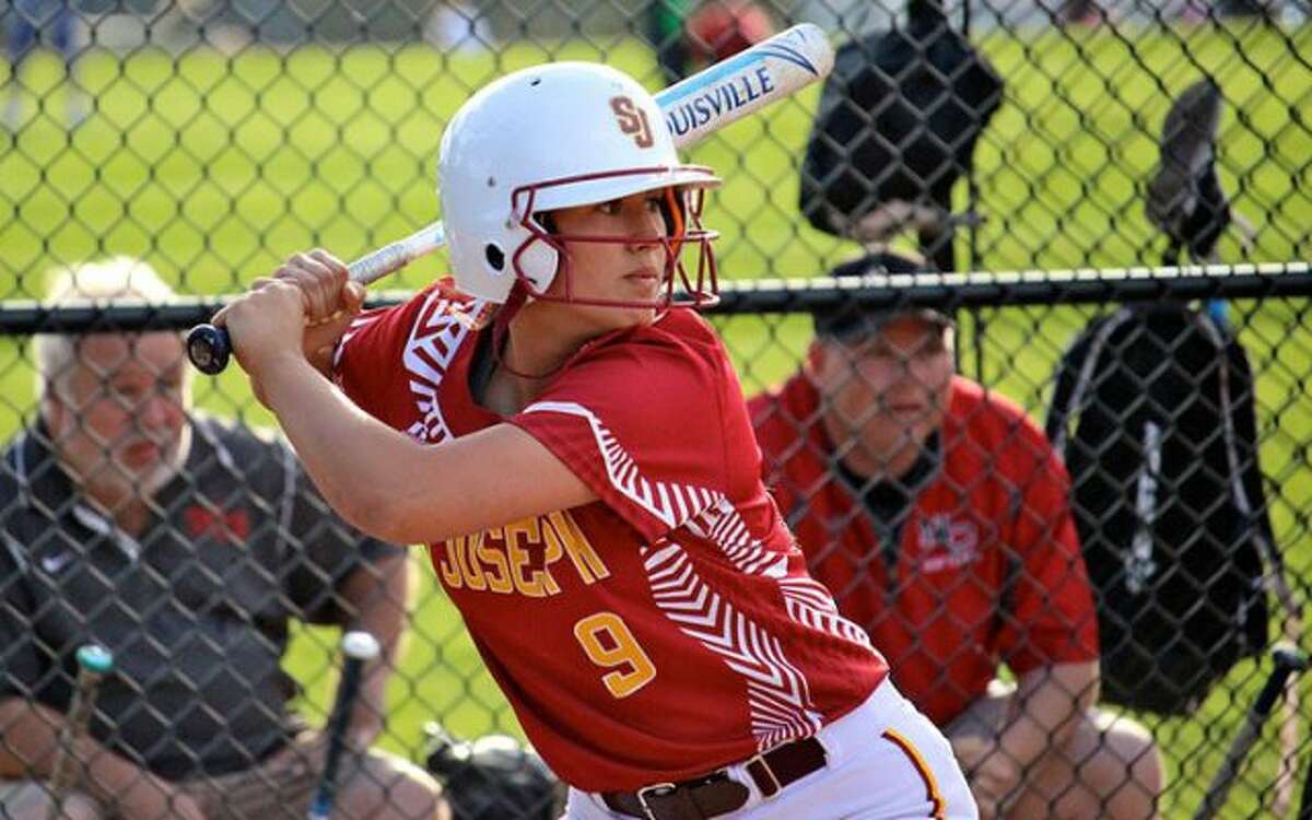 St. Joseph's Kayla Giacobbe awaits a pitch during the Cadets' 3-0 win over New Canaan on Friday, May 11. — Terry Dinan photo