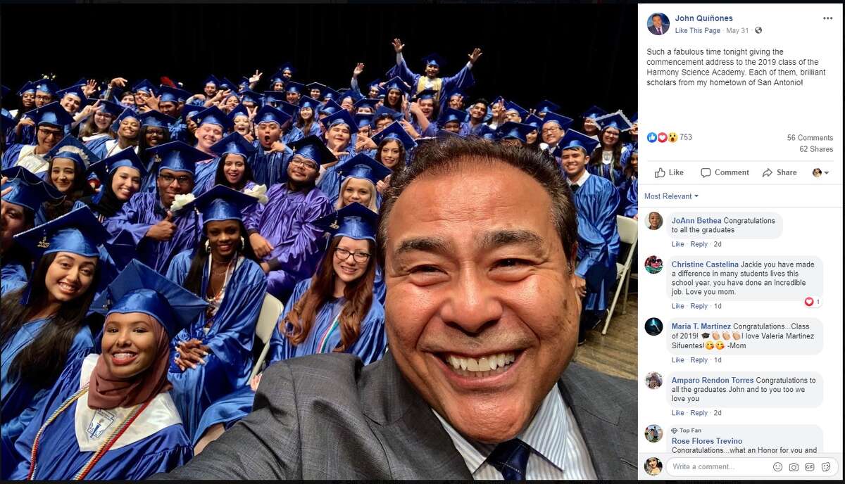 John Quiñones was the commencement speaker at the Harmony Science Academy-San Antonio, sharing words of wisdom to the Class of 2019 on Friday.