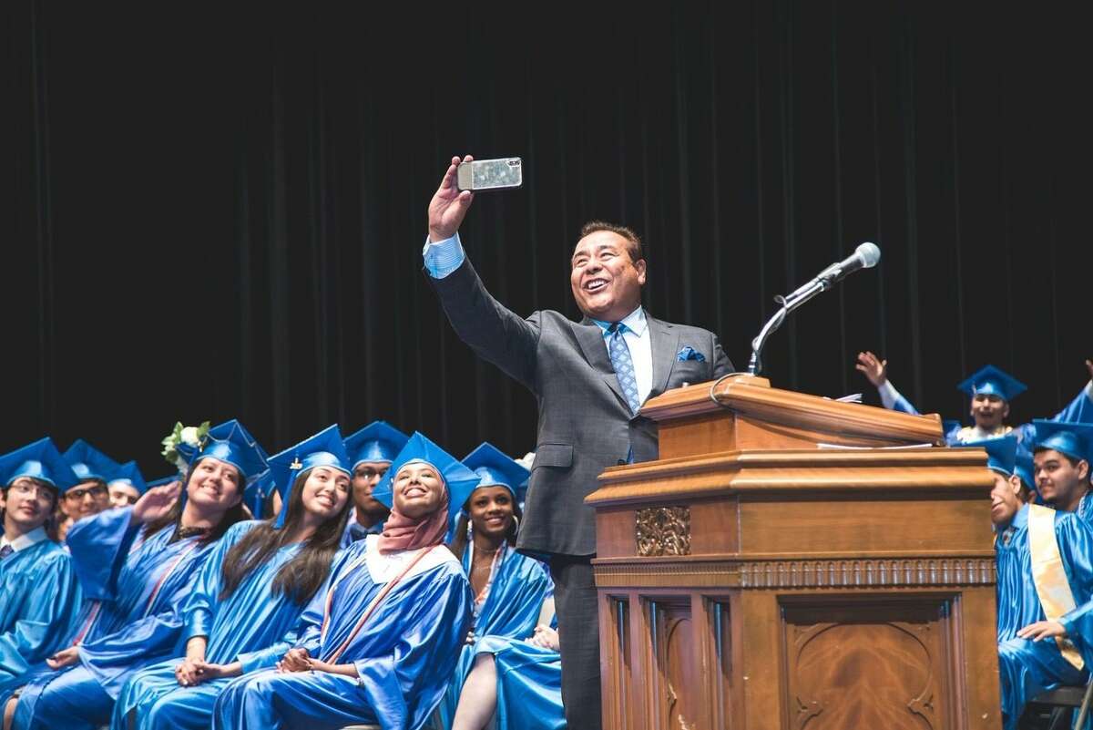 John Quiñones was the commencement speaker at the Harmony Science Academy-San Antonio, sharing words of wisdom to the Class of 2019 at Trinity University on Friday.