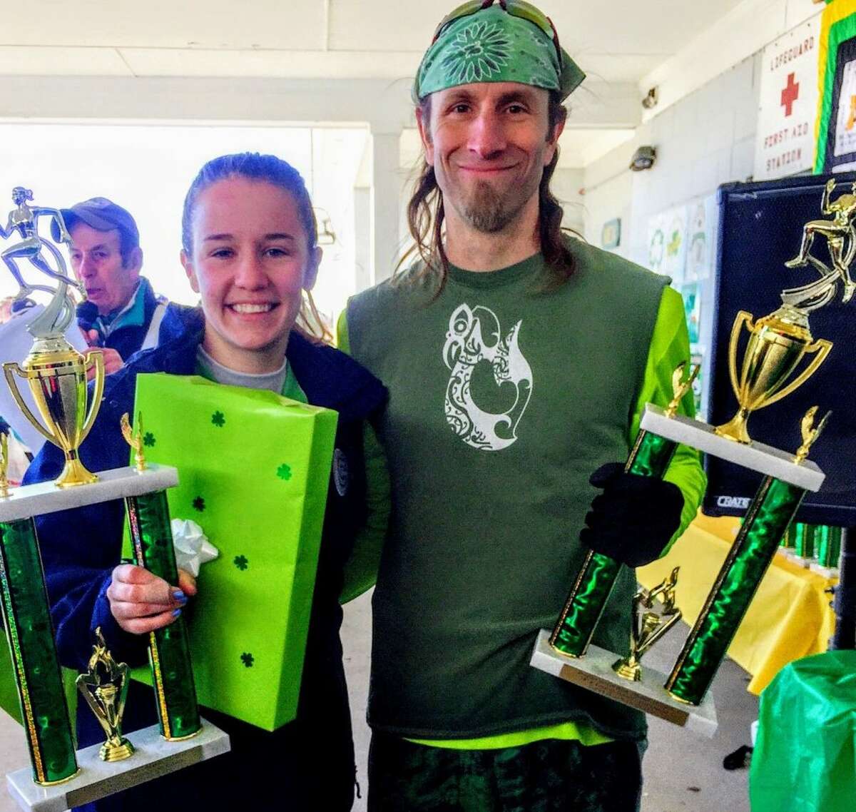 Kate Romanchick and Tim Milenkevich crossed the finish line first at the 24th St. Patrick's Day Classic Road Race.