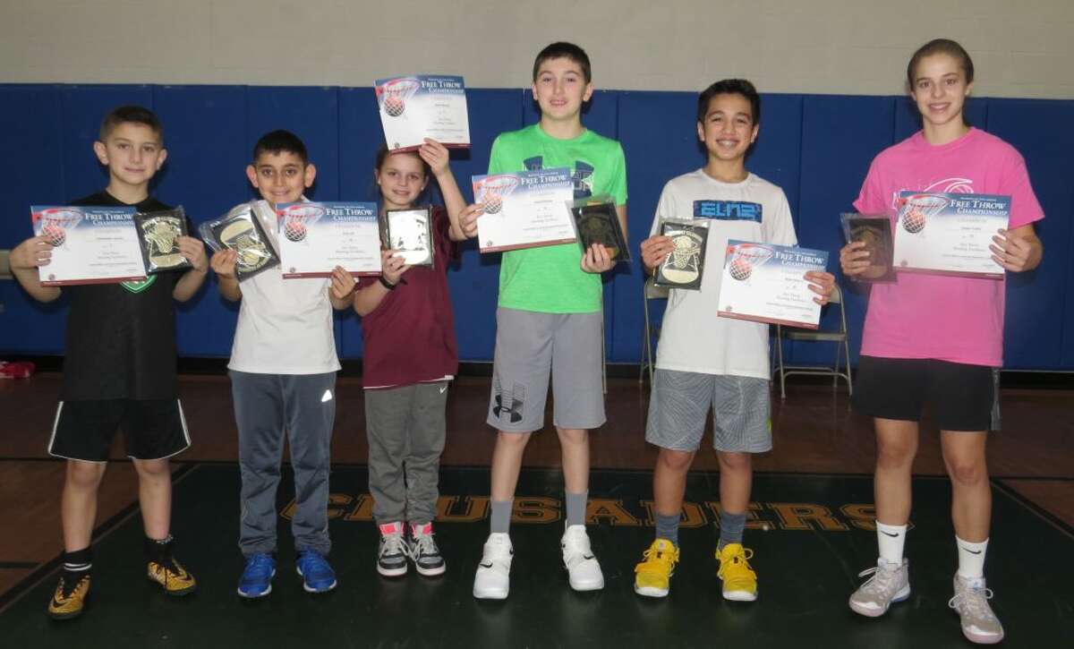 Christopher Lenzen Jr, Elias Eid, Kylie Manuel, David Melson, Brian Elmo Jr and Grace Trotta earned free-throw shooting titles. Missing from photo are Tyler Rodriguez, Addie Chamberlain and Caitlyn Elmo.