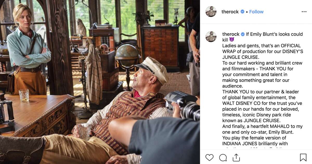 Dwyane Johnson shared a photo from the set of "Jungle Cruise."