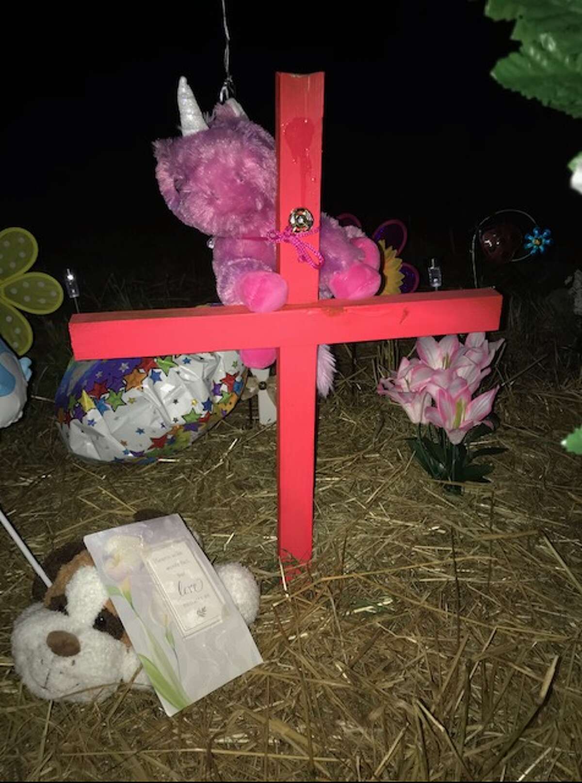 Hempstead County Sheriff James Singleton and his wife placed a pink cross near the area where Maleah Davis' body was recovered near Fulton, Arkansas.