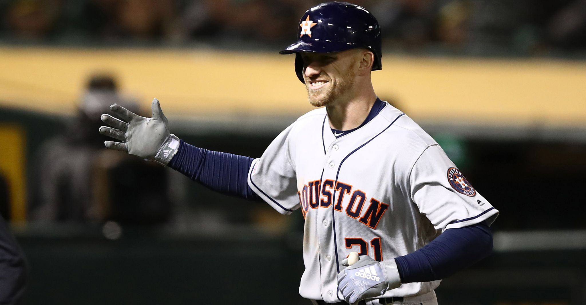 August 10, 2018: Houston Astros pinch runner Derek Fisher (21) takes a  leadoff during a Major League Baseball game between the Houston Astros and  the Seattle Mariners on 1970s night at Minute