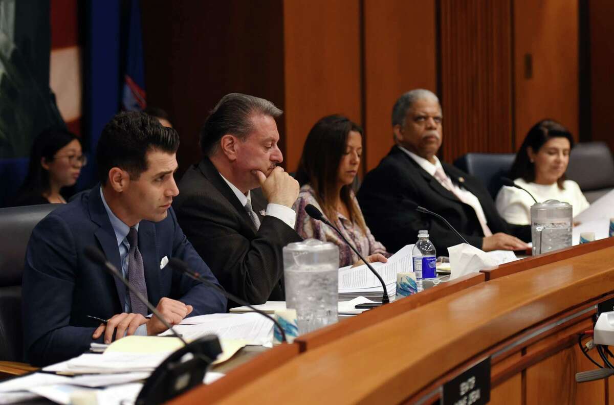 Senators listen to testimony during a public hearing on the welfare of racehorses in New York state on Wednesday, June 5, 2019 in Albany, NY. (Phoebe Sheehan/Times Union)
