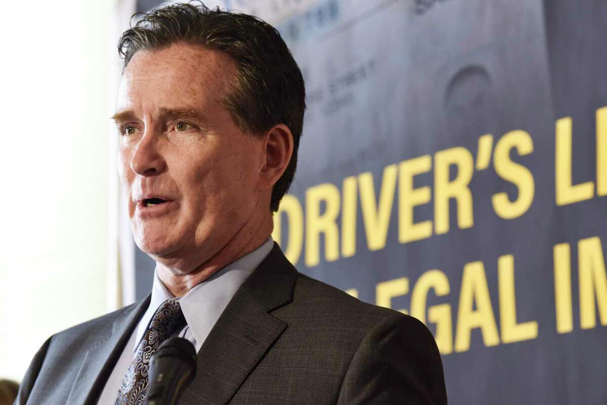 Senate Republican Leader John Flanagan expresses his opposition to legislation that would provide illegal immigrants with New York driver?•s licenses during a press conference on Wednesday, June 5, 2019, in Albany, N.Y. (Paul Buckowski/Times Union)