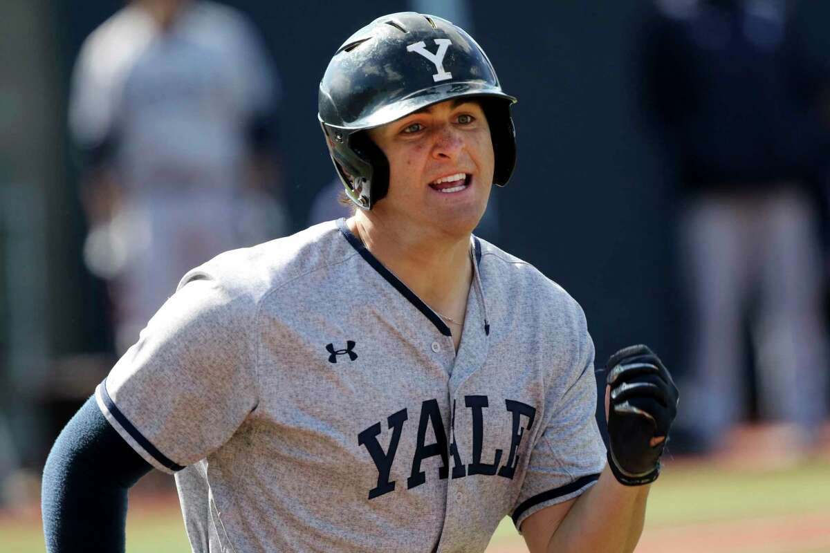 Yale's Griffin Dey #32 in action against Columbia during a college baseball game in New York., Saturday, March 24, 2018. (AP Photo/Gregory Payan)