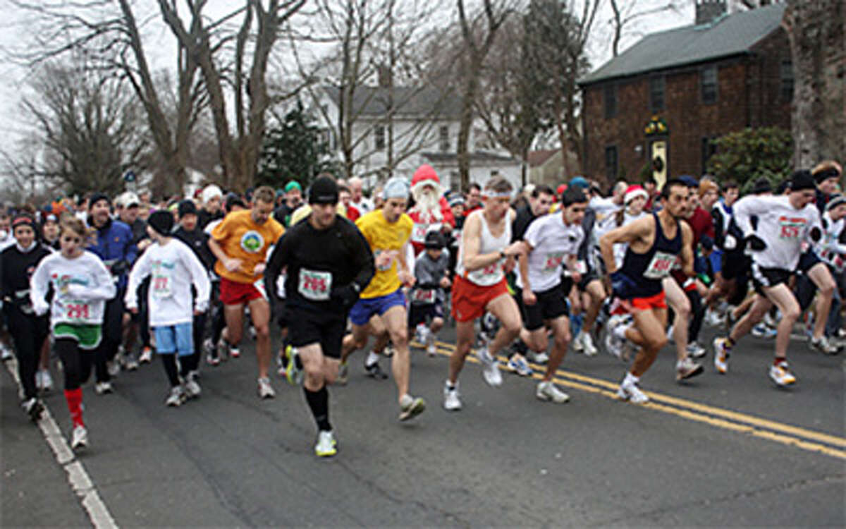Runners at the starting line of the annual Jingle Bell Run in Shelton.