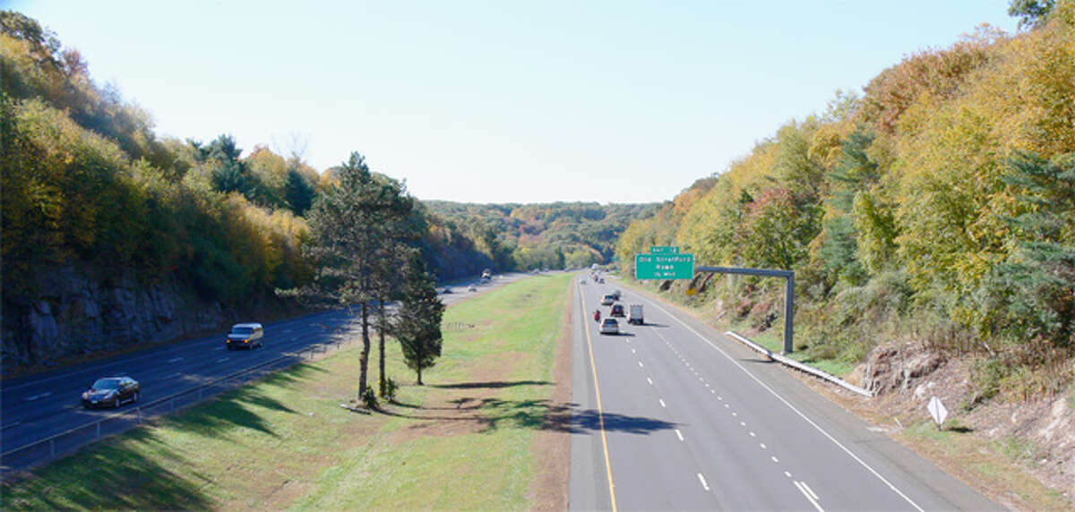 Motorists drive on the Route 8 highway in Shelton.