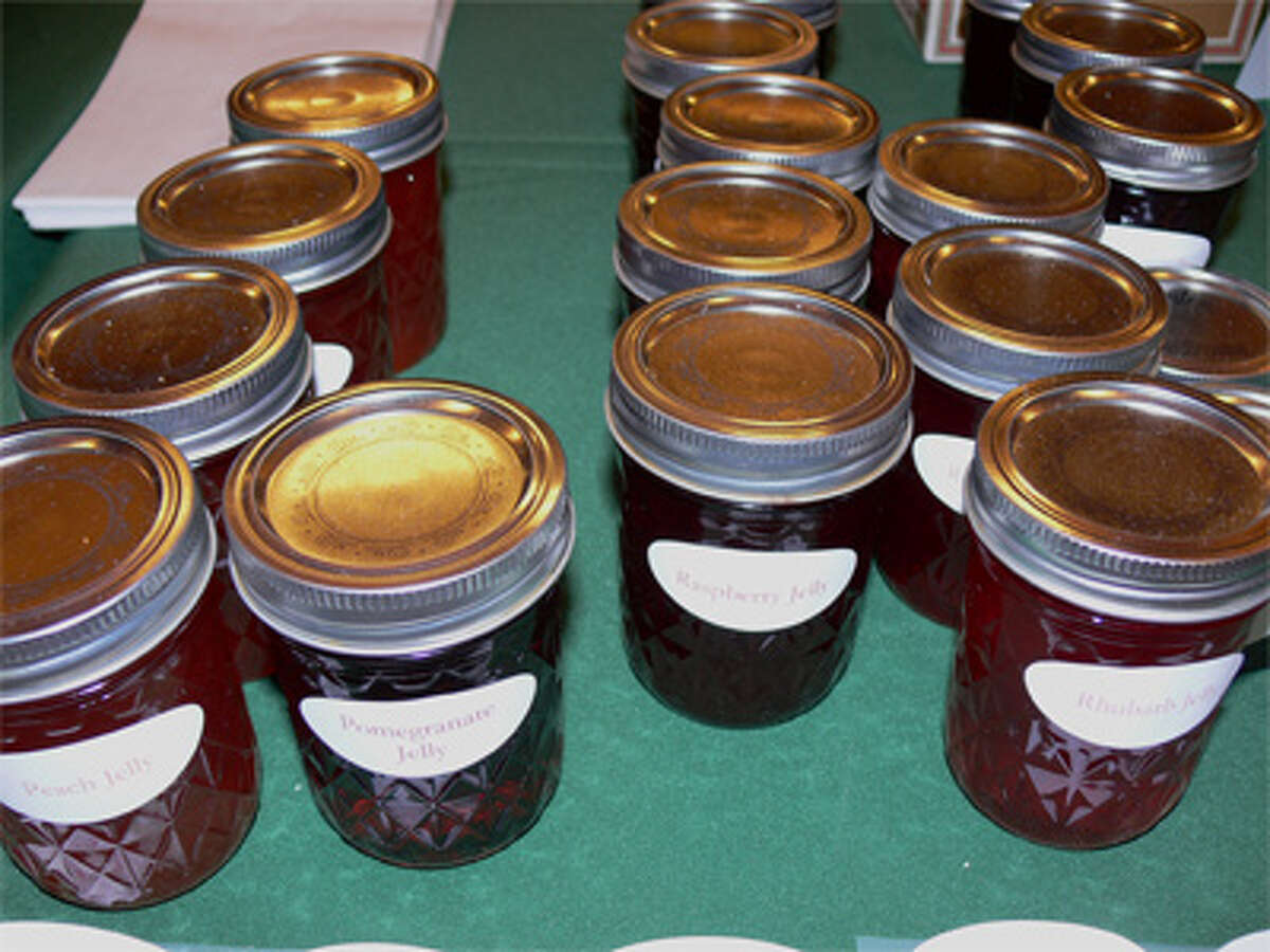 A close-up view of some of the jams and jellies at the Huntington Congregational Church fair.