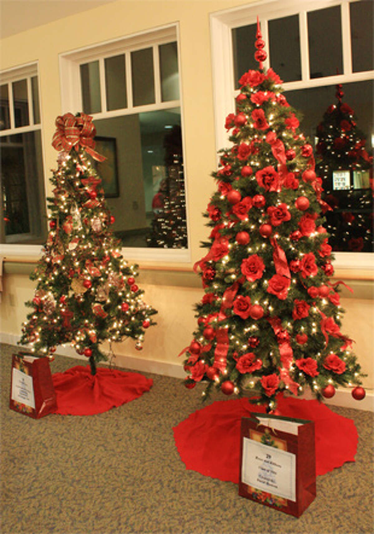 Decorated holiday trees from a past Festival of Trees at Wesley Village in Shelton.