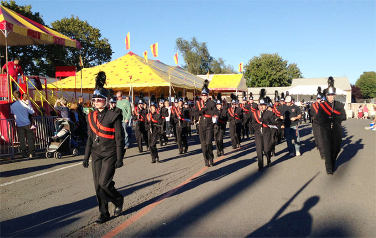 The Shelton High School Marching Gaels at the Big E for Connecticut Day.