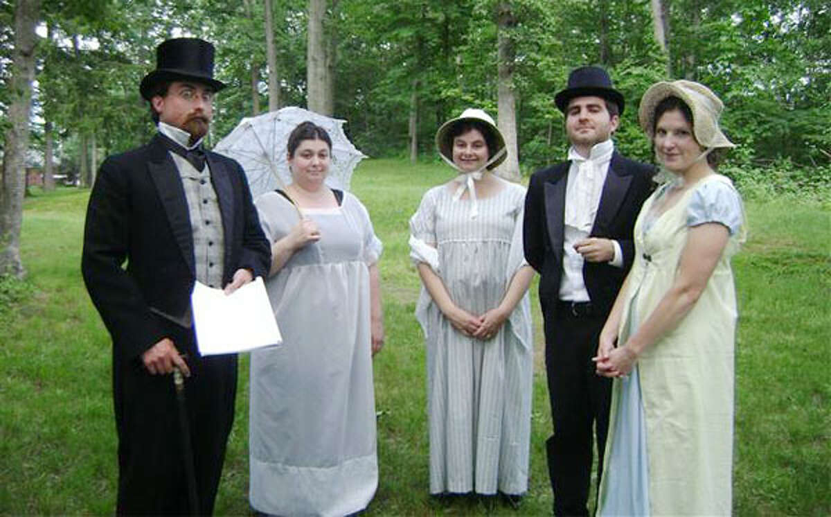 From left, on the set of Joan Flannery’s "The Inheritance," are Cornelius Boyd, Jennifer Canell, Elizabeth Choti-Bayreuther, Bobby Pavia and Alison Flannery.