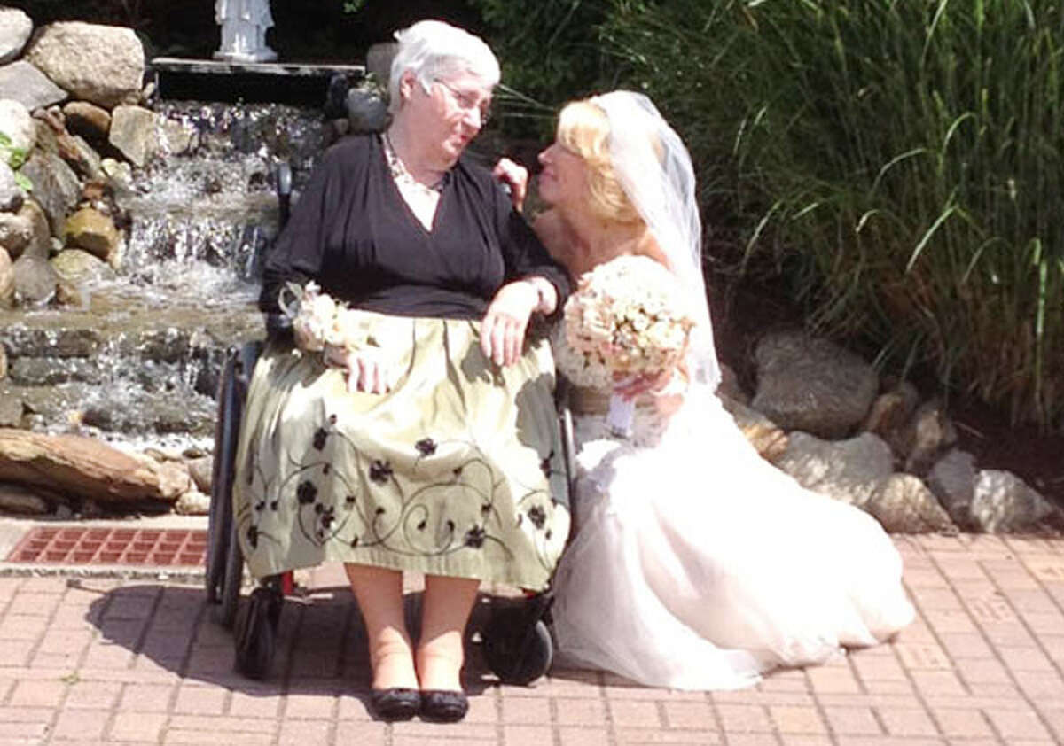 Barbara Ferrari with her mother, Barbara Charles, on her wedding day at Bishop Wicke Health and Rehabilitation Center.