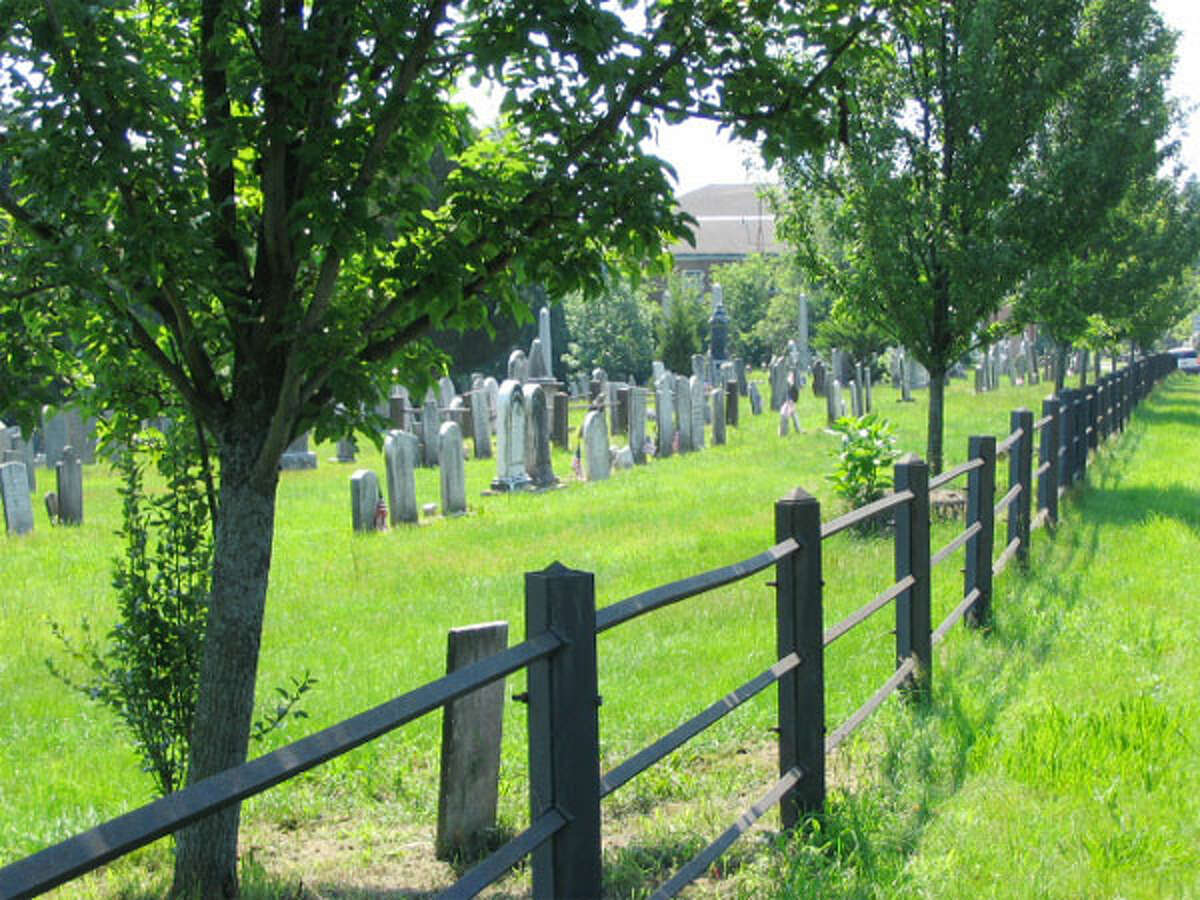 A view of the Huntington Burial Grounds in Shelton, where 40 men who fought in the American Revolution for independence are buried.